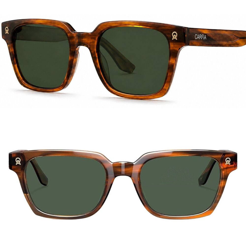 *Case Included* Men's Tortoise Green Polarized Square Acetate Classic Sunglasses